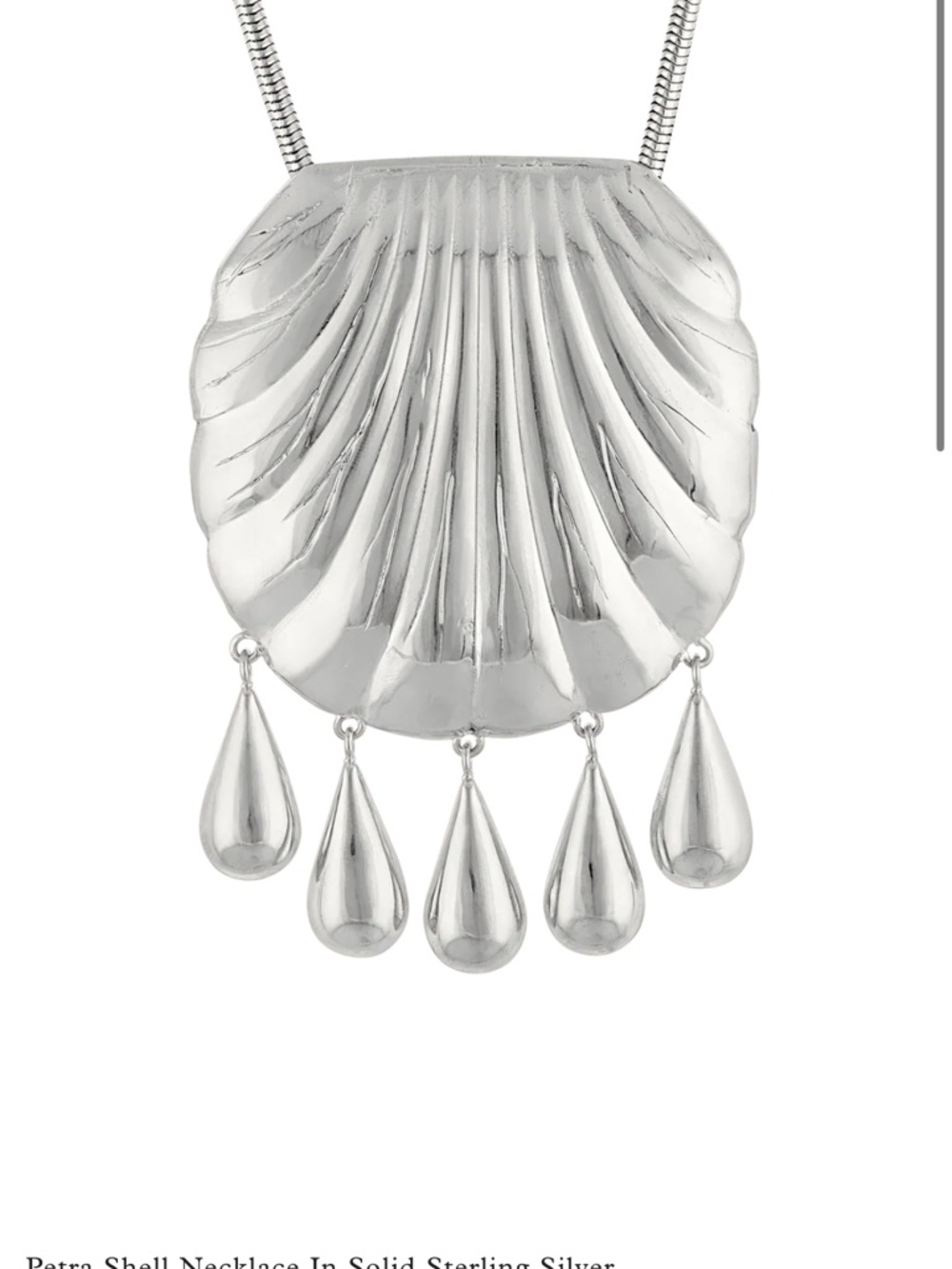 Sterling Shell Pendant Necklace in Silver with Teardrop Dangles